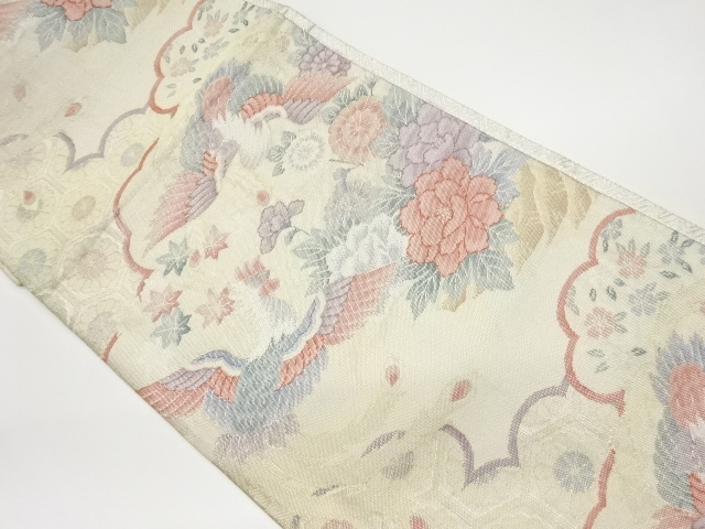 リサイクル　佐賀錦雲に亀甲・花鳥模様織出し袋帯